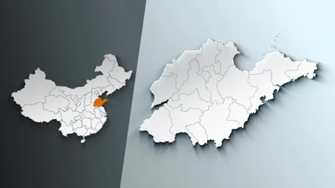 Animated Map of Shandong Region Highlighted Within China with Administrative Stock Footage 341443034
