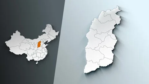 Animated Map of Shanxi Region Highlighted Within China with Administrative Stock Footage 341443041