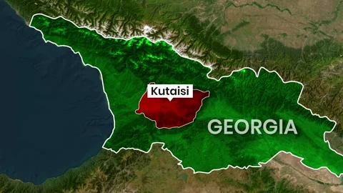 Animated map showcasing Georgia and the highlighted city of Kutaisi Stock Footage 342579962