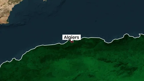 Animated map showing Algeria with Algiers highlighted in motion Stock Footage 343114945