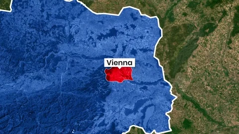 Animated map showing Austria and highlighting the location of Vienna Stock Footage 342378057