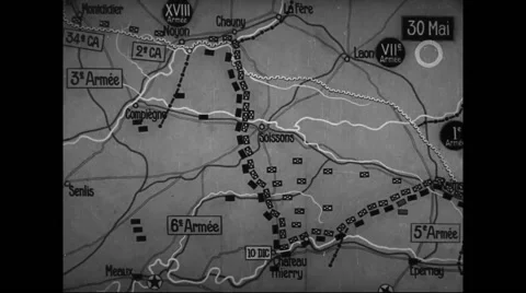 Animated map showing distribution of the German and allied armies Stock Footage 43336023