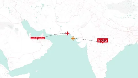 Animated map showing flight paths from the United Arab Emirates to India Stock-Footage 335028343