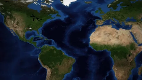 Animated Map Showing Flight Route from Dallas Texas to Vienna Austria Stock Footage 340374078