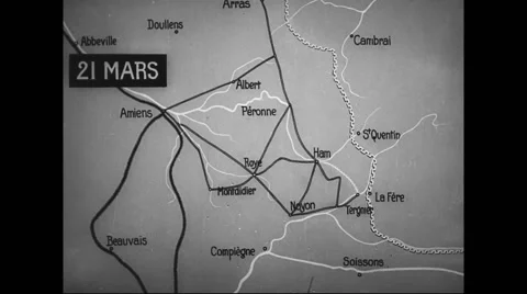 Animated map showing French army arriving at the banks of Meuse Stock Footage