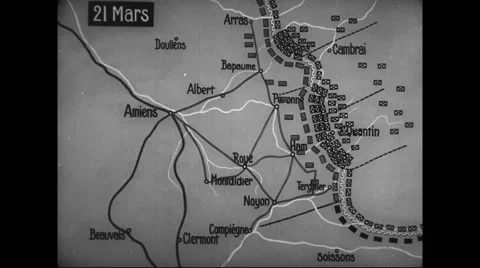 Animated map showing French army arriving at the banks of Meuse Stock Footage 43337814