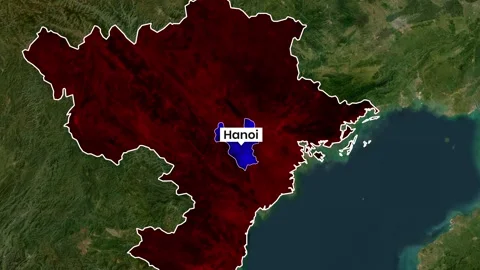 Animated map showing the geographic location and outline of Hanoi Stock Footage 341753420