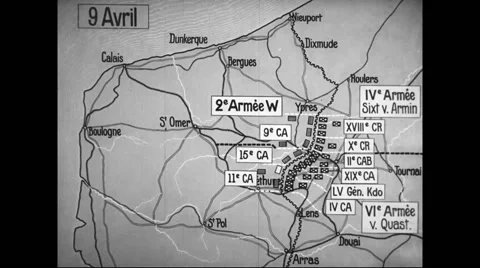 Animated map showing German offensive movement centred around Ypres Stock Footage 43324675