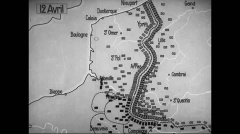 Animated map showing German offensive movement centred around Ypres Stock Footage 43324780