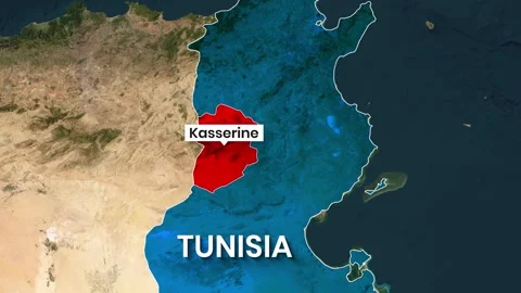 Animated map showing highlighted Kasserine region within Tunisia motion Stock Footage 343073728