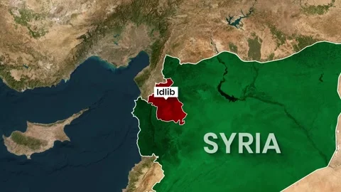 Animated map showing idlib highlighted within syria's borders footage Stock Footage 342611323