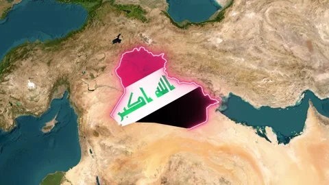 Animated map showing iraq with glowing national flag overlay footage Stock-Footage 342496357