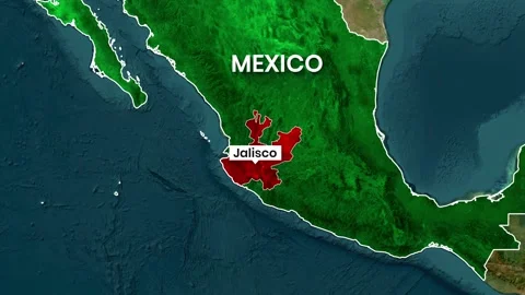 Animated map showing Jalisco highlighted within Mexico motion graphic clip Видео 341657368
