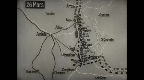 Animated map showing location of the allied troops along Somme river Stock Footage 43329432