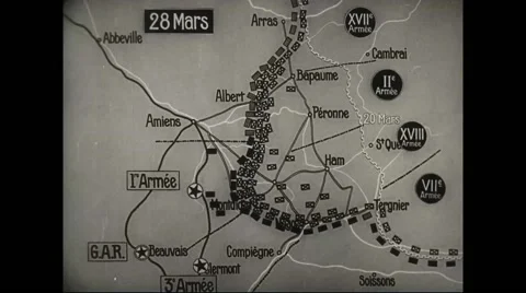 Animated map showing location of the allied troops along Somme river Stock Footage