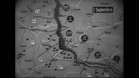 Animated map showing locations of battle of Picardy Stock Footage 43336935