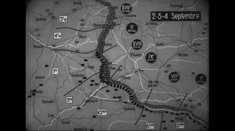 Animated map showing locations of battle of Picardy Stock Footage
