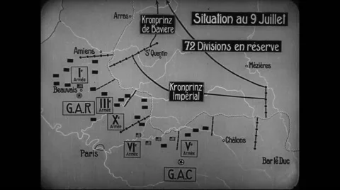 Animated map showing locations of battle of Champagne Stock Footage