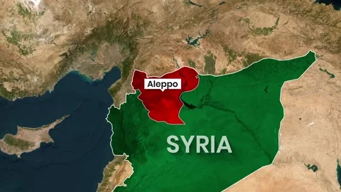 Animated map showing the Syrian region of Aleppo highlighted in red video Stock Footage 342611312