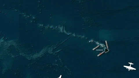 Animated map showing World War II Pearl Harbor attack near Hawaii Vídeos de archivo 334702183