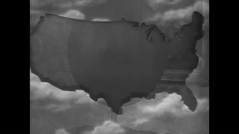 An animated map shows a radio network and sportscaster Graham McNamee gives a Stock Footage 88958814