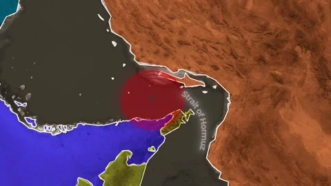 Animated map shows strait of hormuz with countries like iran and oman highl.. Stock-Footage 346631587