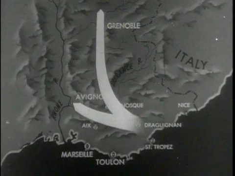 An animated map shows troop progress and Taskforce Butler engages the Nazis Stock Footage 75282253