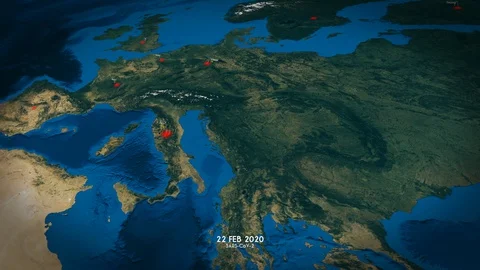 Animated Map of Spread of Sars-CoV-2 Corona Virus Over the Europe With REAL Data Stock Footage