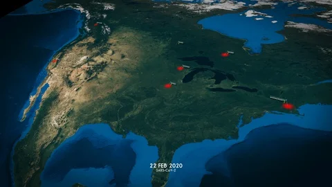 Animated Map of Spread of Sars-CoV-2 Corona Virus Over America With Real Data Stock Footage 128130290