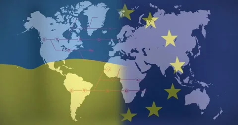 Animated map starting when South America node appearing, extending red lines Video stock 330207889