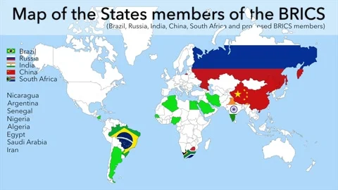 Animated map of the States members of the BRICS, Brazil, Russia, India, Chi.. Stock Footage 245883095