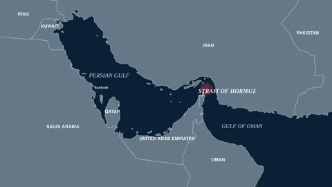 Animated map of the Strait of Hormuz with pulsating red highlight Vídeos de archivo 343721309