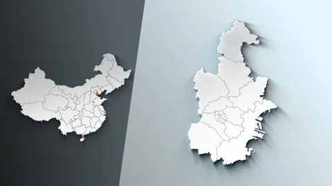 Animated Map of Tianjin Region Highlighted Within China with Administrative Stock Footage 341443063