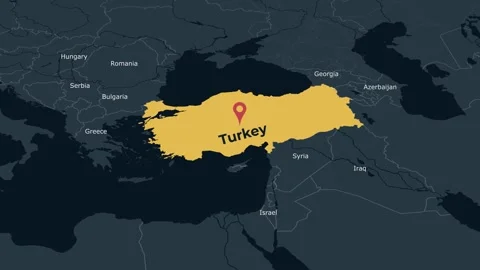 Animated map of Turkey highlighting the country in the Middle East Stock Footage 344376700