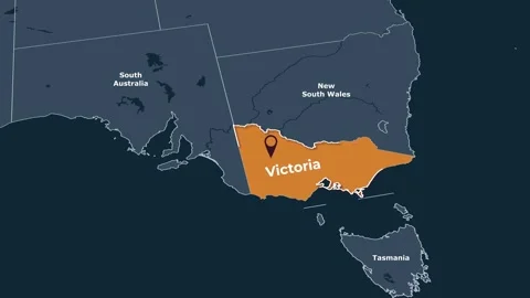 Animated map of Victoria, Australia, highlighting the state Stock Footage 345202691