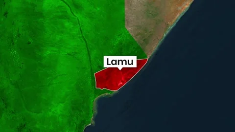 Animated map video clip highlighting the Lamu region of Kenya motion Stock Footage 343594202