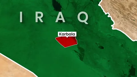 Animated map video clip showing Karbala highlighted within Iraq Stock Footage 342812002