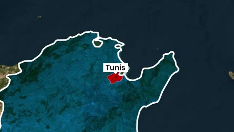 Animated map video clip showing Tunisia with Tunis highlighted in red 動画素材 343073704
