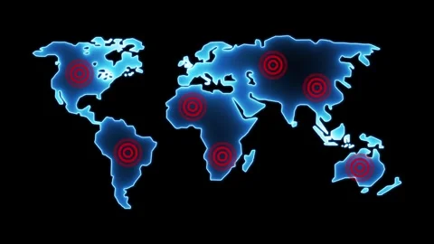 Animated map of the world and travel. Spots on the map lighting up in selec.. Stock Footage 305166338