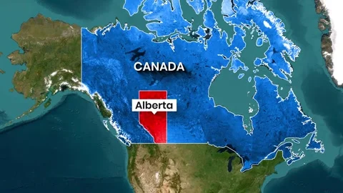 Animated Map Zoom to Canada Highlighting Alberta Province Borders Stock Footage 340631158