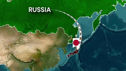 Animated Map Zoom Highlighting Connection Route from Russia to Japan Stock Footage 343737276