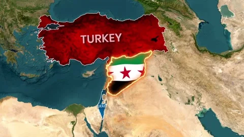 Animated Map Zoom Highlighting Regional Borders of Turkey, Syria, and Israel Stock Footage 343607681