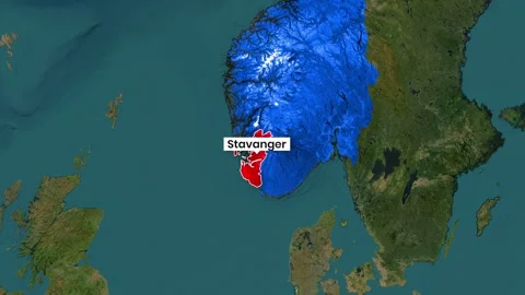Animated Map Zoom to Norway Highlighting Stavanger Coastal City Vidéo 341924820