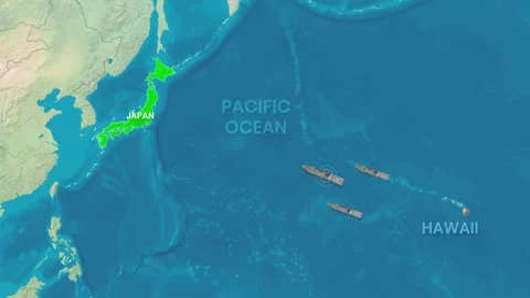 Animated Map Zoom to the Pacific Ocean Showing Battle Stock Footage 341911250