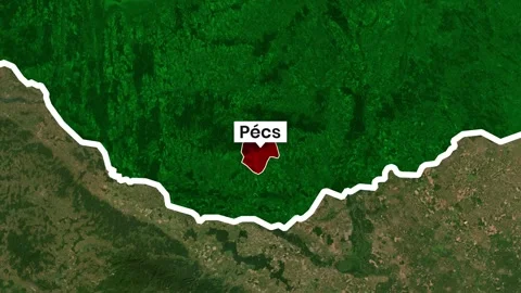 Animated map zooming into Pécs, Hungary highlighting its location motion video 動画素材 342124027