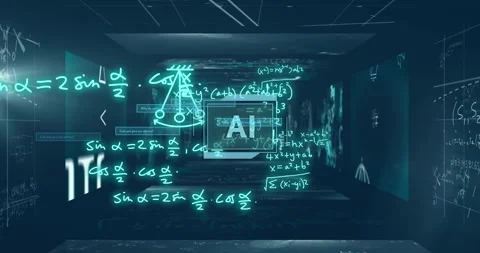 Animated mathematical equations and formulas over futuristic digital tunnel Video stock 303794299