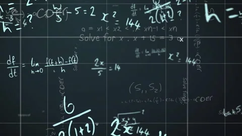 Animated mathematical equations and formulas over dark grid background Stock Footage 304311370