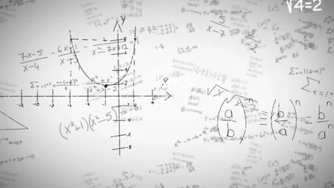 Animated mathematical equations and geometric shapes floating over whiteboard Stock Footage 330338409