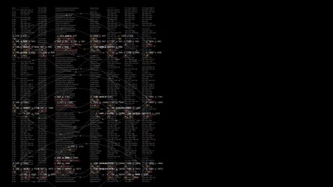An animated matrix of files and processes with connection paths. Stock Footage 319526002