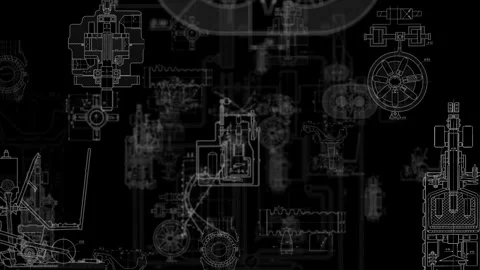 Animated mechanical engineering blueprint drawings animation 動画素材 339302915